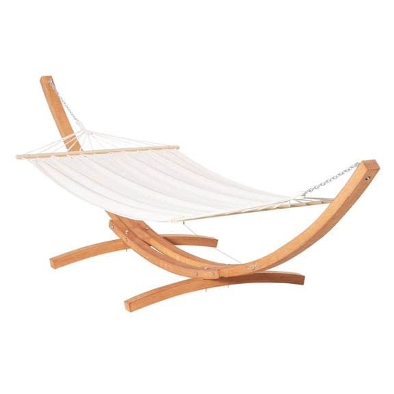 Outdoor Hammock with Stand 154'', Boho Chic Cotton Hanging Bed, White Wood Frame, 330 lbs Capacity, Straps & Hooks Included