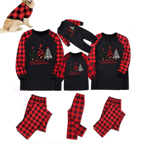 Odeerbi Christmas Pajamas for Family Plaid Holiday Long Sleeve Family Christmas Pajamas Matching Sets Dad Fashion Plaid Print Blouse Tops Pants Sleepwear Xmas Family Matching PJs Set Red