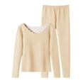 thumbnail image 2 of BRGZLK Women Thermal Underwear Breathable Brushed Long Sleeve Slim Fit Underwear Autumn Clothes Pants Thickened Warm Cozy Clothes Beige XL, 2 of 3