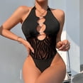 thumbnail image 5 of Elainilye Fashion Bodysuits for Women Tummy Control Sexy Backless Solid Color Hollow Sexy Deep V Underwear,Black, 5 of 6