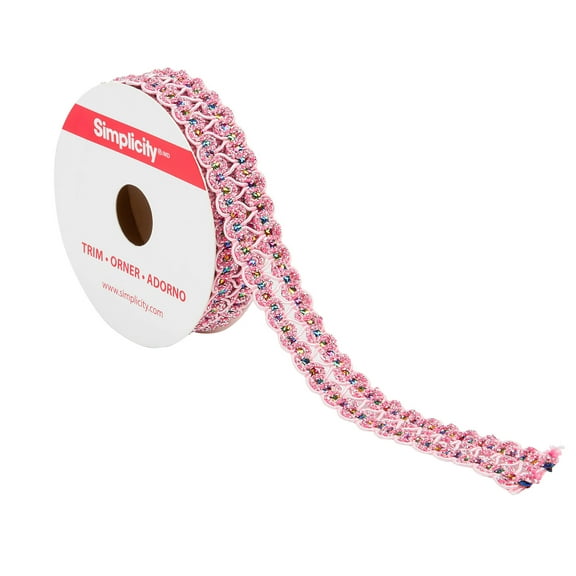 Simplicity Trim, Pink 3/4 inch Metallic Gimp Trim Great for Apparel, Home Decorating, and Crafts, 1 Yard, 1 Each