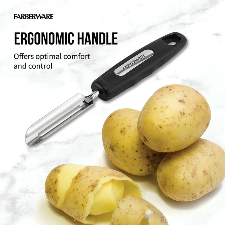  Farberware Professional Soft Handled Precise Euro Vegetable  Swivel Peeler with Potato Bud Remover, Sharp Straight Blade Smoothly Peels  Fruits 8-Inch, Black: Home & Kitchen
