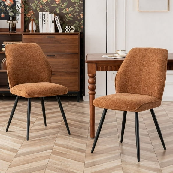 Kidol & Shellder Fabric Dining Chairs Set of 2 Sturdy Metal Frame Kitchen Chairs with Padded Seat, Comfortable Armless Side Chairs, Caramel