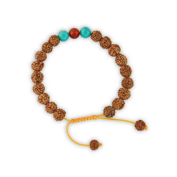 Rudraksha Tibetan Wrist Mala/Yoga Bracelet with Carnelian and Turquoise