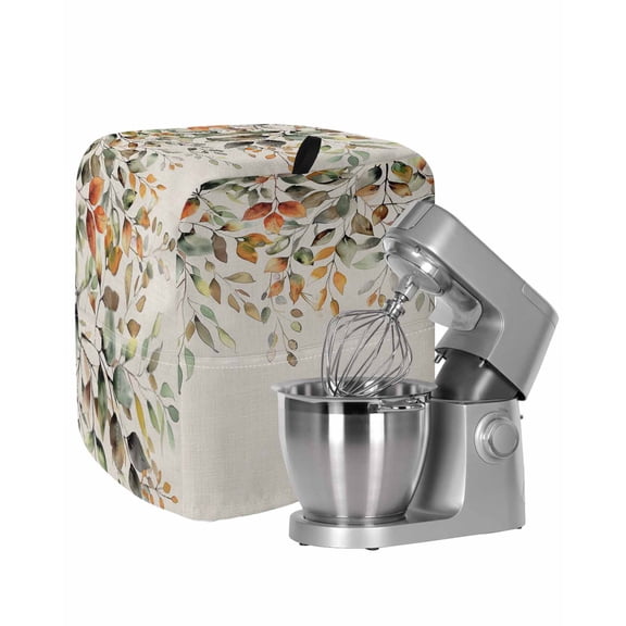 Orange Green Eucalyptus Leaves Stand Mixer Dust Cover with Storage Pocket & Handles, Fall Botanical Rustic Fits All Tilt Head & Bowl Lift Kitchen Appliance Cover Organizer Bag Accessories, 6-8 Quart
