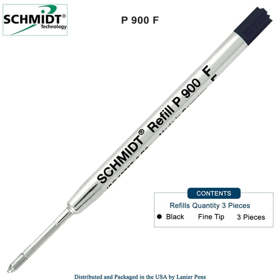 3X Schmidt P900 F Parker Style Ballpoint Refill Black Ink Fine Tip