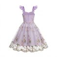 thumbnail image 5 of Girls Tulle Princess Dresses Trendy Embroidery Flower Lace Ruffle Spaghetti Gown for Pageant Wedding Birthday Party Graduation Dance Prom Purple 5-6 Years, 5 of 6