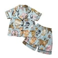 thumbnail image 2 of Pijama Honeeladyy informal para niños, con estampado de botones, manga corta, cuello vuelto y pantalones cortos, para uso diario (verde, 3-4 años), 2 of 5