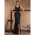 thumbnail image 2 of Elegant Long Sequin Formal Dress V-Neck Slit Design, Stretchy Fitted Glamorous, 2 of 6