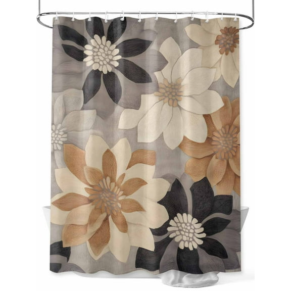 Fsddascl Burnt Orange Grey Shower Curtain Set - 36" x 78" Washable Bathtub Curtain with 12 Hooks, Retro Spring Floral Botanical Waterproof Fabric Stall Shower Curtains for Bathroom/Bathtub Décor