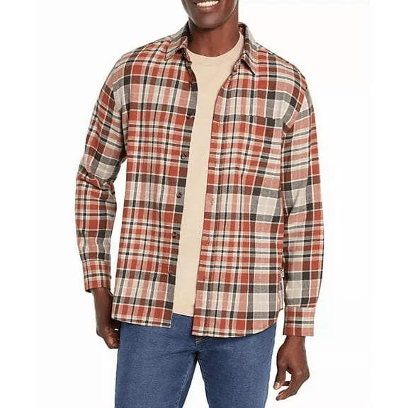 Eddie Bauer Men's Flannel Shirt (Clay Como Plaid, XXL)