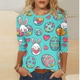 thumbnail image 2 of Ichuanyi Womens Easter Printed 3/4 Length Sleeve Tops Casual Loose Fit Crewneck T Shirts Cute Solid Three Quarter Length Tunic Tops, 2 of 7