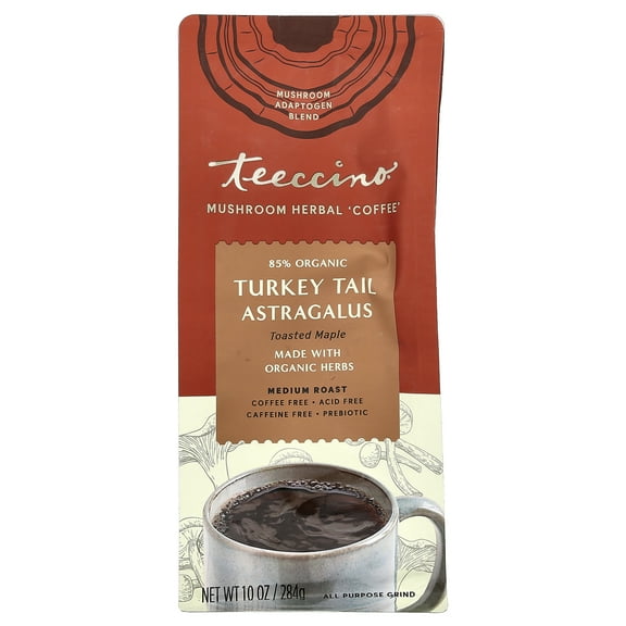 Teeccino Mushroom Herbal 'Coffee' Turkey Tail Astragalus -Toasted Maple