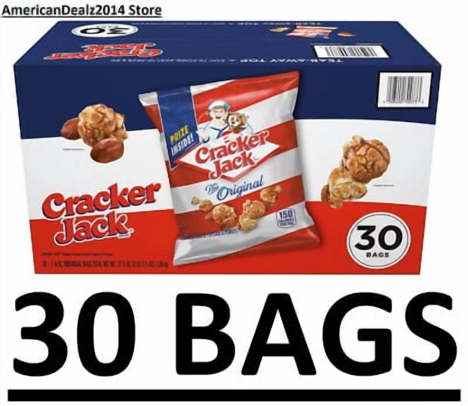 Cracker Jack ORIGINAL Caramel Popcorn with Peanuts • 30 Bags • 1.25 oz EACH • Total 37.5 oz • Classic Stadium Snack • Lunchbox / Office / Vending BULK BOX