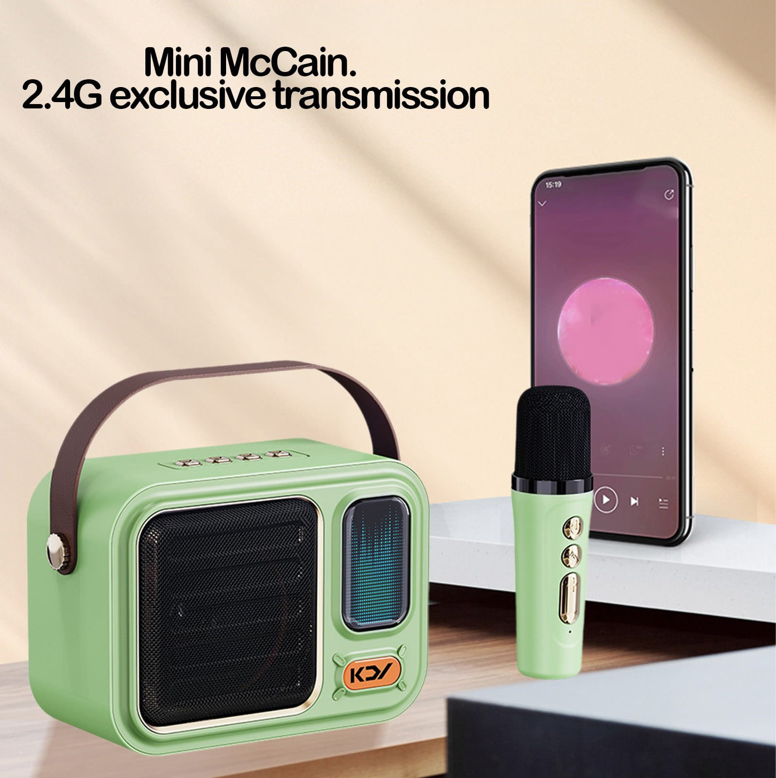 Foqnuq Handheld Bluetooth Karaoke Speaker Mini Microphone 1500mAh Portable Sound System with DSP Reverb for Outdoor Singing Parties