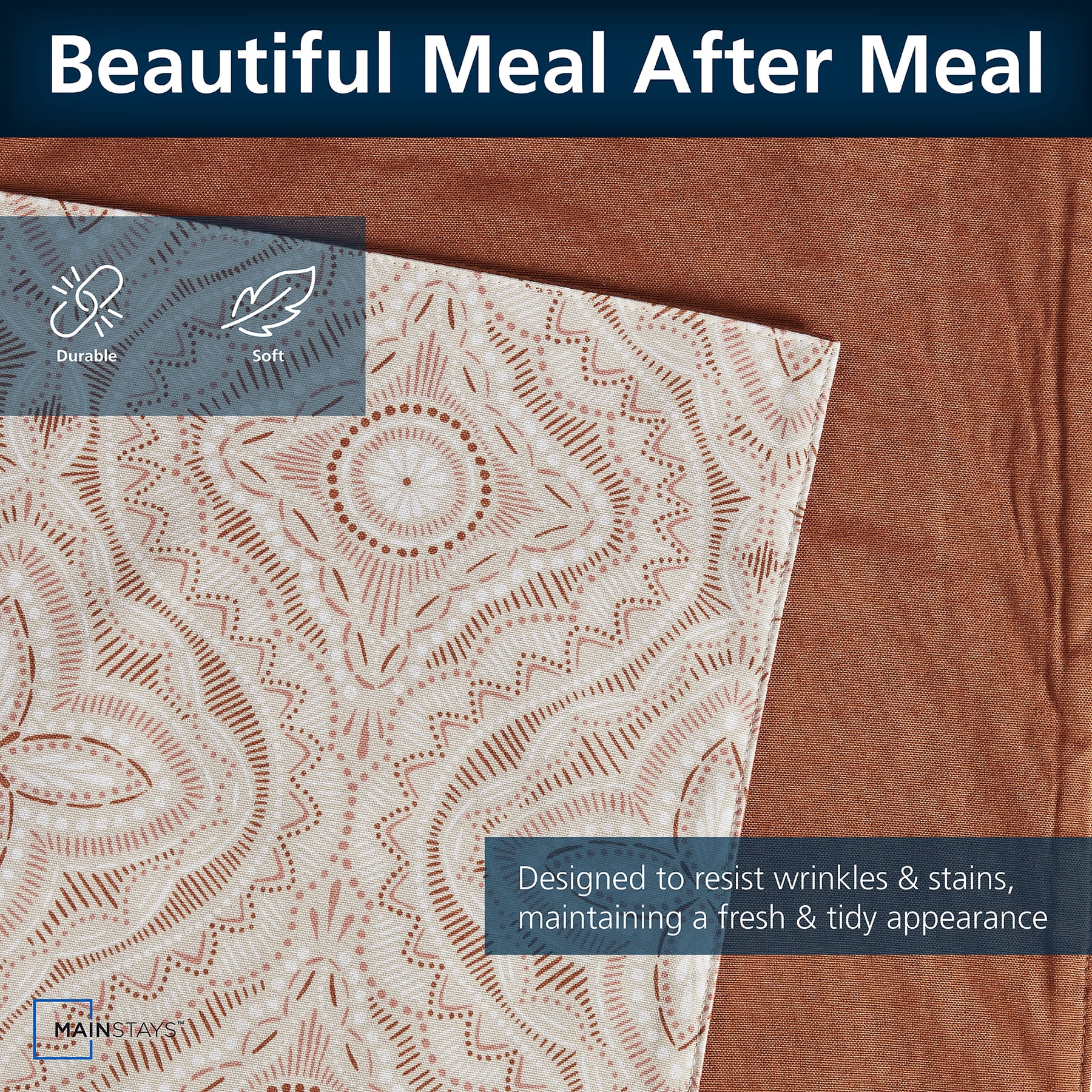 Mainstays Farmhouse Table Runner Summer Boho Brown Fabric, 14" x 72", Medallion