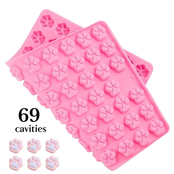 1Pc 69Cavity Silicone Dog Cat Paw Print Treat Molds Mini Gummy Candy Molds Non-Stick Food Grade Silicone Baking Molds