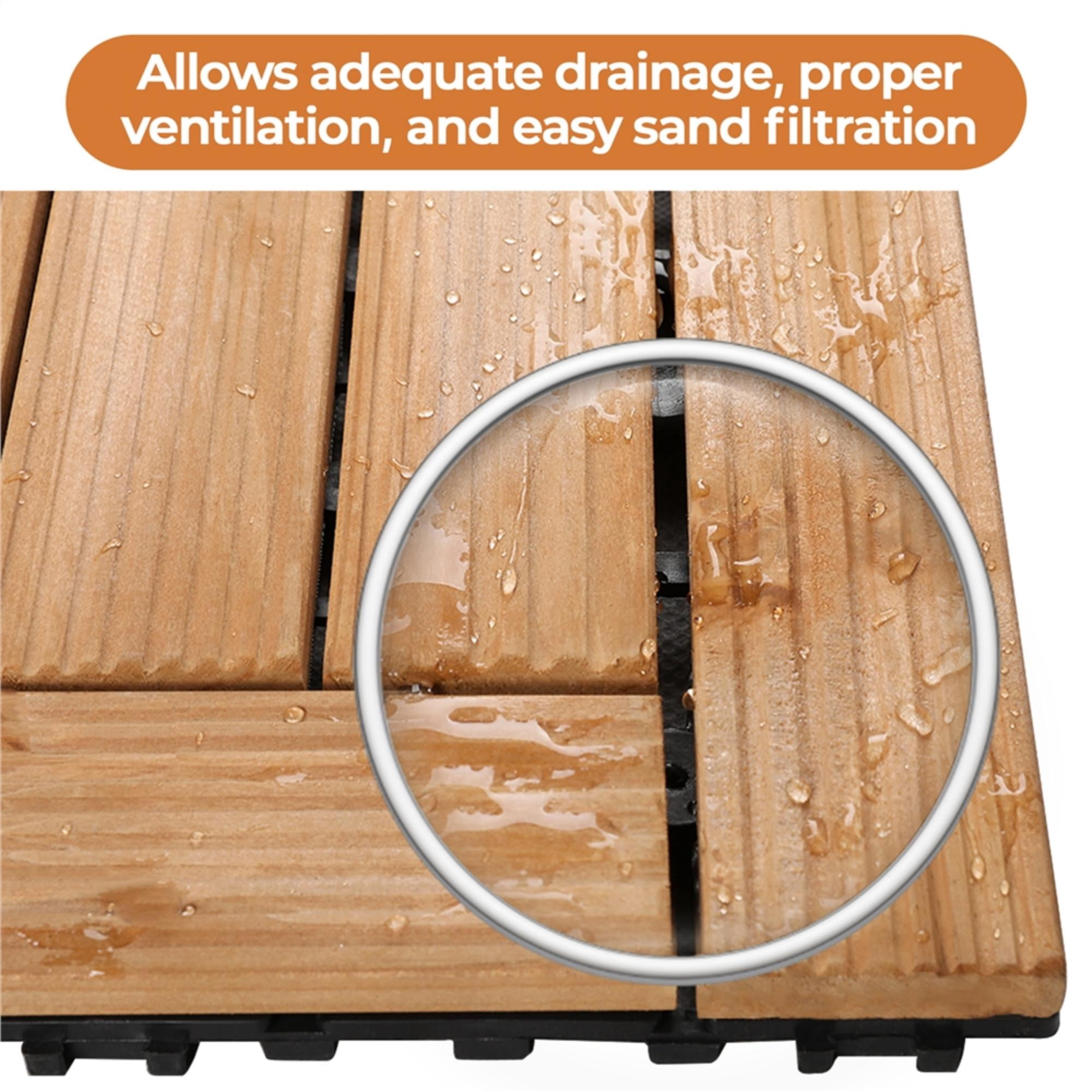 Renwick 27 Pieces Acacia Wood Interlocking Deck Tiles for Outdoor & Indoor, Natural Wood