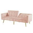 thumbnail image 4 of Velvet Futon Sofa Bed Convertible Sleeper Sofa Couch, Upgrade Button Tufted Oversized Loveseat Sofa with 3 Adjustable Positions and 6 Metal Legs for Living Room Bedroom Office, 76-inch Pink, 4 of 7