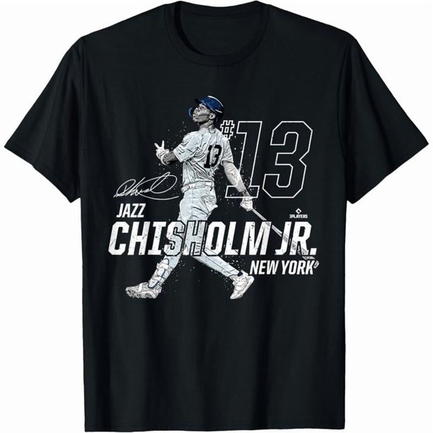 Camiseta de hip hop de calle Dynamic Pose Jazz Chisholm Jr. Camiseta de béisbol de Nueva York MLBPA