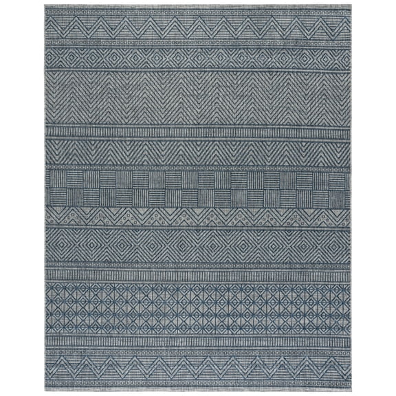 SAFAVIEH Courtyard Altan Geometric Indoor/Outdoor Area Rug, Grey/Navy, 8' x 10'