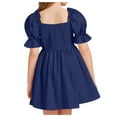 thumbnail image 5 of Efsteb Summer Dress for Girls Square Neck Short Sleeve Cotton Dress Sundress Solid Color Casual Beach Dresses (Navy,8 Years), 5 of 6