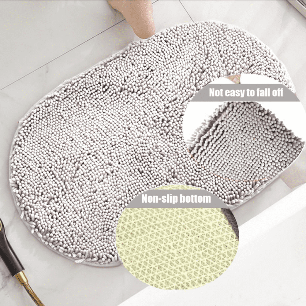 MK Gdledy Chenille Oval Bath Rug 16x24, Rubber Backing Quick Dry Washable Microfiber Mats，White