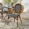 thumbnail image 3 of Merrick Lane Stacking Thonet Bistro Style Chair with Arms, Black & White PE Rattan Seat, and Bamboo Finished Metal Frame for Indoor/Outdoor Use, 3 of 14
