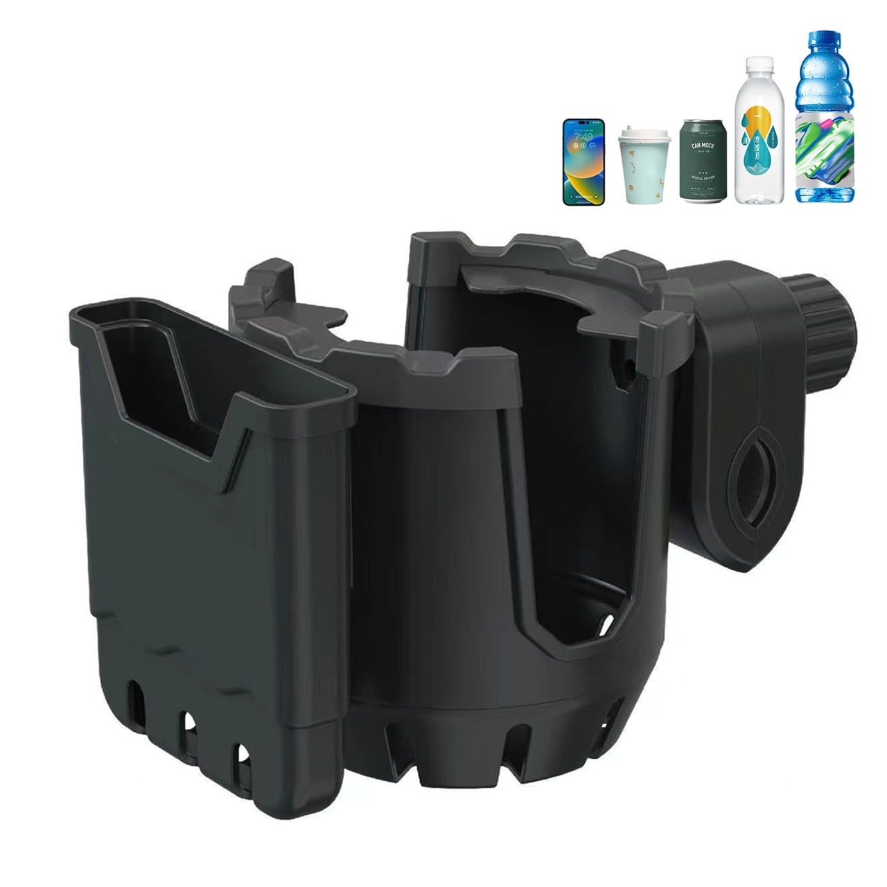2 in 1 Stroller Cup Holder with Phone Holder,Bike Cup Holder,Universal Bottle Holder for Baby Stroller,Wheelchair,Walker,Bike,Scooter,Black