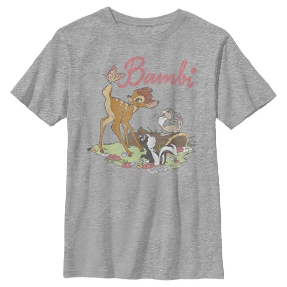 Boy's Bambi Flower, Thumper and a Butterfly  Graphic Tee Athletic Heather X Large