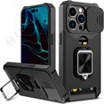 thumbnail image 2 of Case For iPhone 14 13 12 11 Pro Max XS XR 8 7 Plus Slide Camera Card Holder Slot Duty Wallet Protective With Ring Stand Cover, 2 of 5