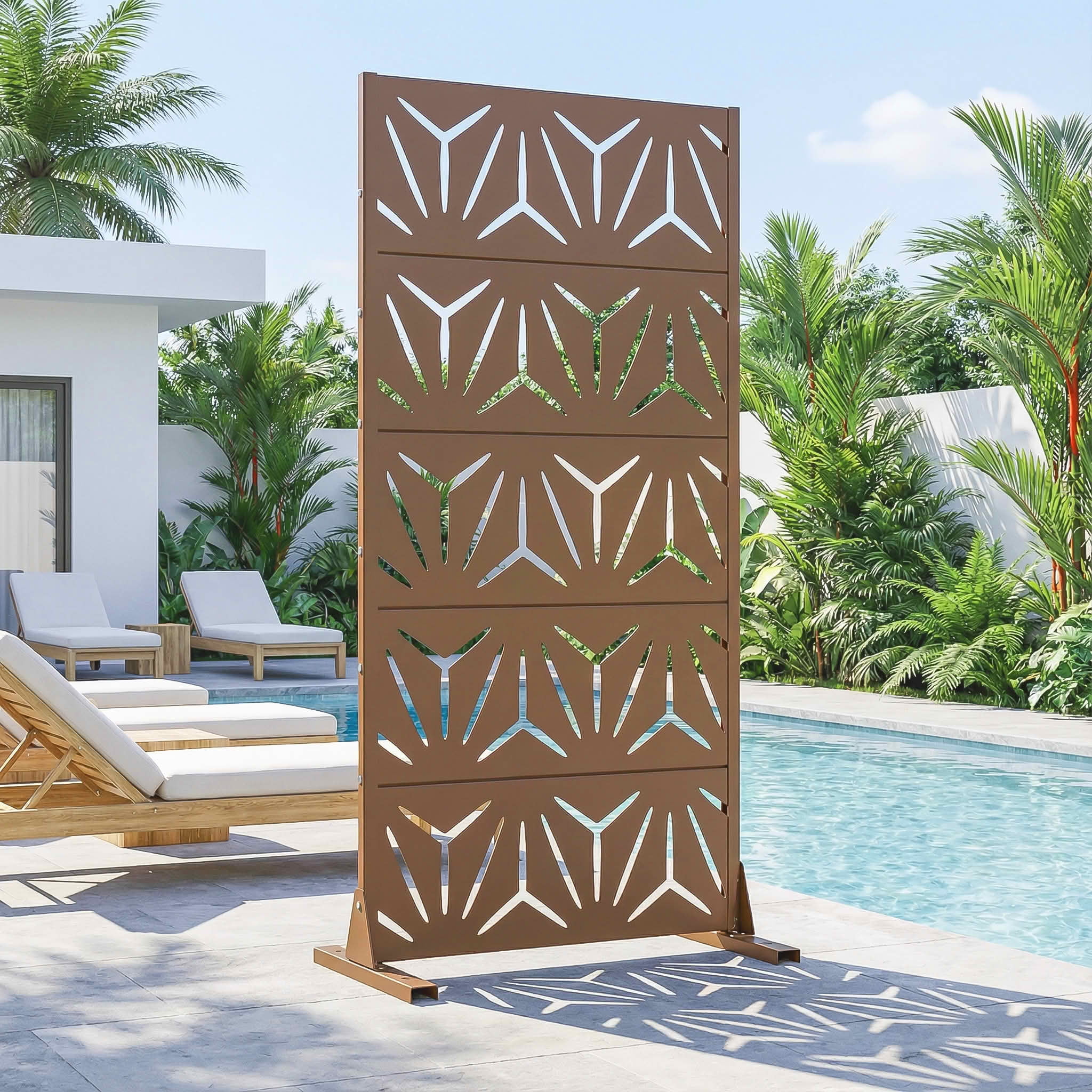 MAYEERTY 59x30 Brown Outdoor Natural Privacy Panel Screen, 5 Piece Set Natural Folding Divider for Backyard and Garden