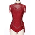 thumbnail image 3 of TSSOE Women's Sparkly Rhinestone Gymnastics Unitards One Piece Fringe Skirt Leotard Ballet Dancewear Burgundy XXL, 3 of 7
