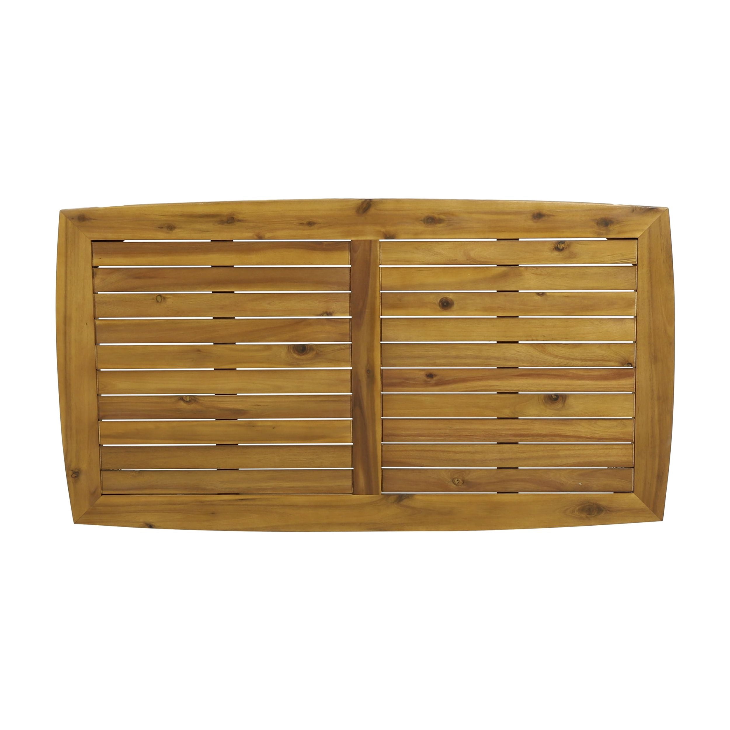 43.25-Inch Outdoor Acacia Wood Rectangular Coffee Table with Slatted Top and Tapered Legs, Patio Table for Backyard, Brown