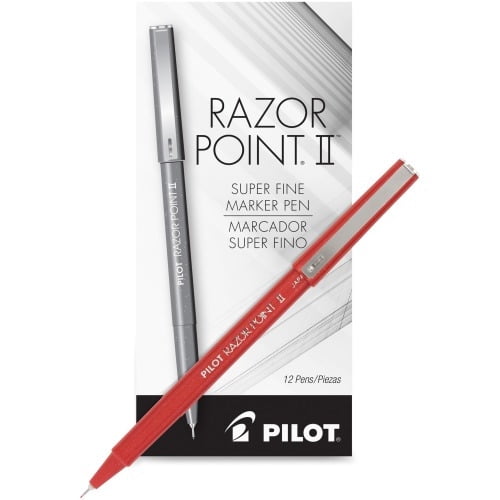Pilot Razor Point II Marker Pens Super Fine Pen Point - 0.3 mm Pen Point Size - Red - Red Barrel - Plastic Tip - 12 / Dozen