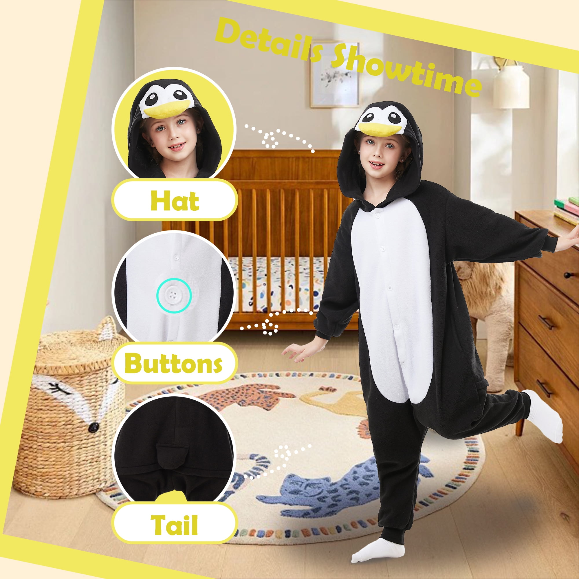 Penguin Onesie Kids CANASOUR Cosplay Animal Christmas Pajamas Polyester Girls Boys Suit 6-8 Years