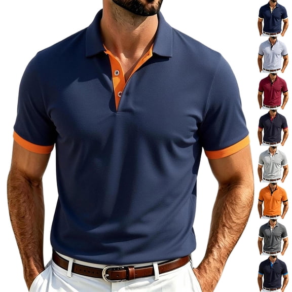 Men's Contrast Trim Short Sleeve Polo Shirt Breathable Mesh Fabric Casual Summer Golf Pullover Top