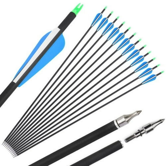 AME 12pcs 30" Archery Carbon Arrows SP500 ID6.2mm Compound Recurve Bow Hunting Shooting
