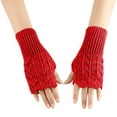 thumbnail image 4 of Xfvqtps Fingerless Gloves for Womens Thumb Hole Decorative Pattern Mid-Length Arm Warmer Knitting Crochet Solid Color Fashion Thermal Warm Winter Mittens Red, 4 of 5