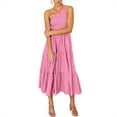 thumbnail image 2 of Qarigey Vestido largo de mujer estético sin mangas plisado un hombro vestido de noche Club playa vacaciones mujer ropa de verano Vestidos Rosa XL Qarigey AP011089-08, 2 of 6