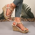 thumbnail image 3 of Rokment Women's Platform Wedge High Heels Dress Sandals Ethnic Bohemian Beach Summer Open Toe Chunky Heeled Dressy Sandals for Woman Vacation Beige Size 6.5, 3 of 6