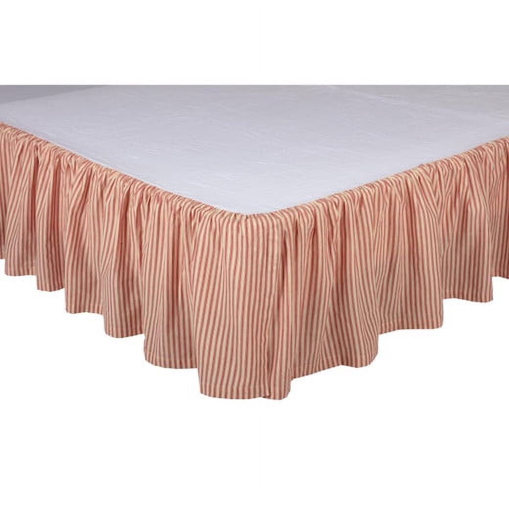 VHC Brands Sawyer Mill Red Ticking Stripe Farmhouse Bedroom Home Decor, Red & Creme Ruffled, Twin Size 39x76 with 16" Drop