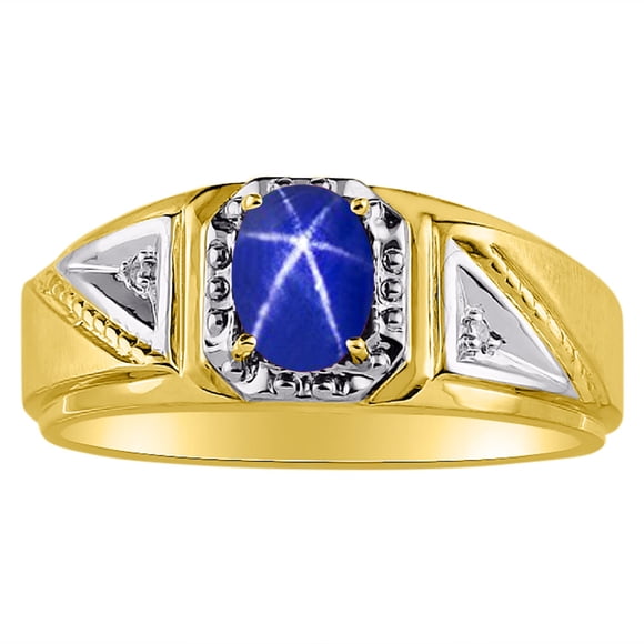 *RYLOS Classic Oval Blue Star Sapphire & Diamond Ring - September Birthstone*