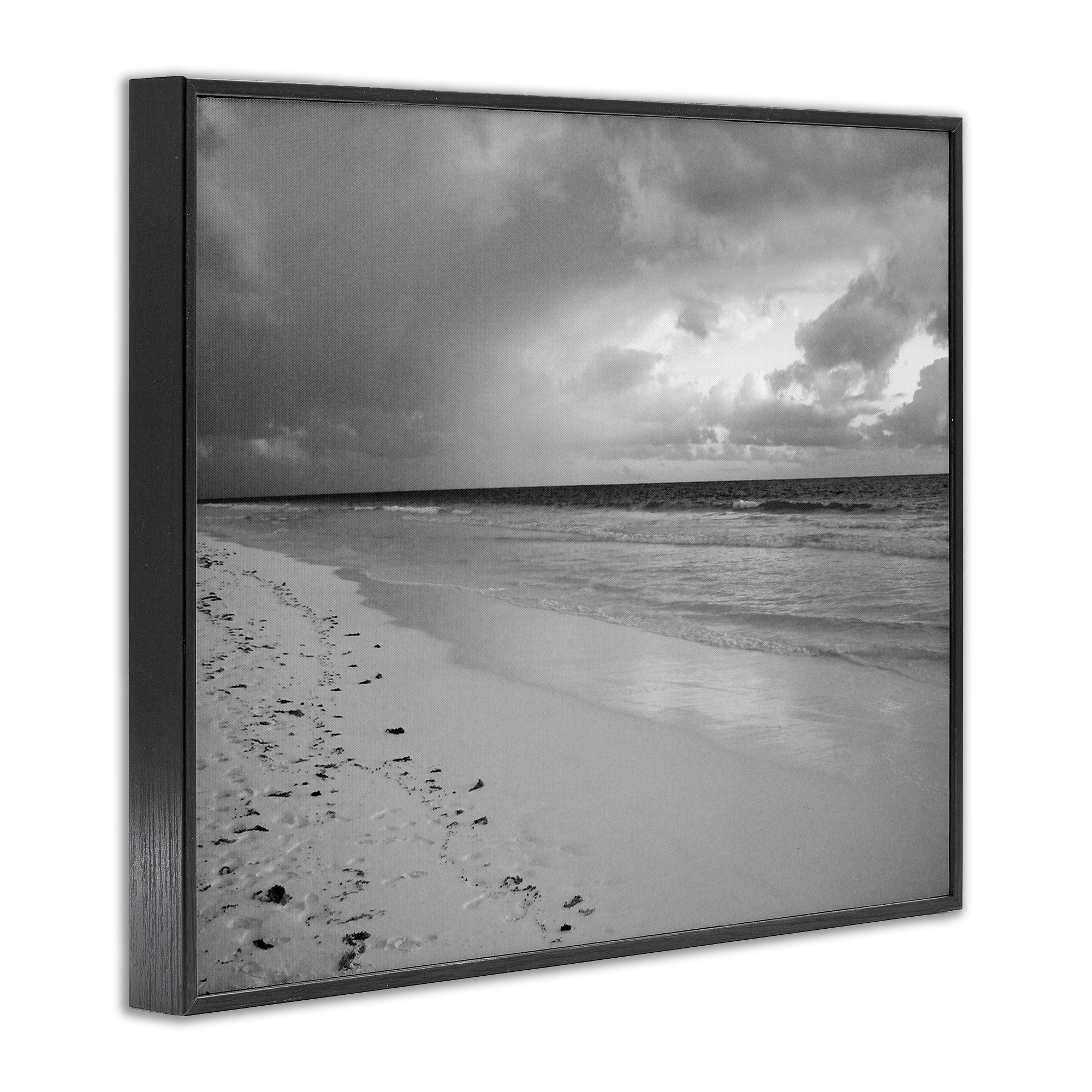 Stupell Industries Beach Shore with Footprints Coastal Photography Black Framed Art Print Wall Art, 20 x 16