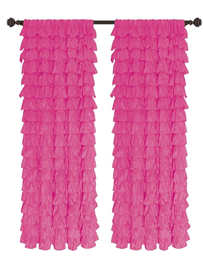 Watterfall Ruffled Fabric Window Curtain DARK pink