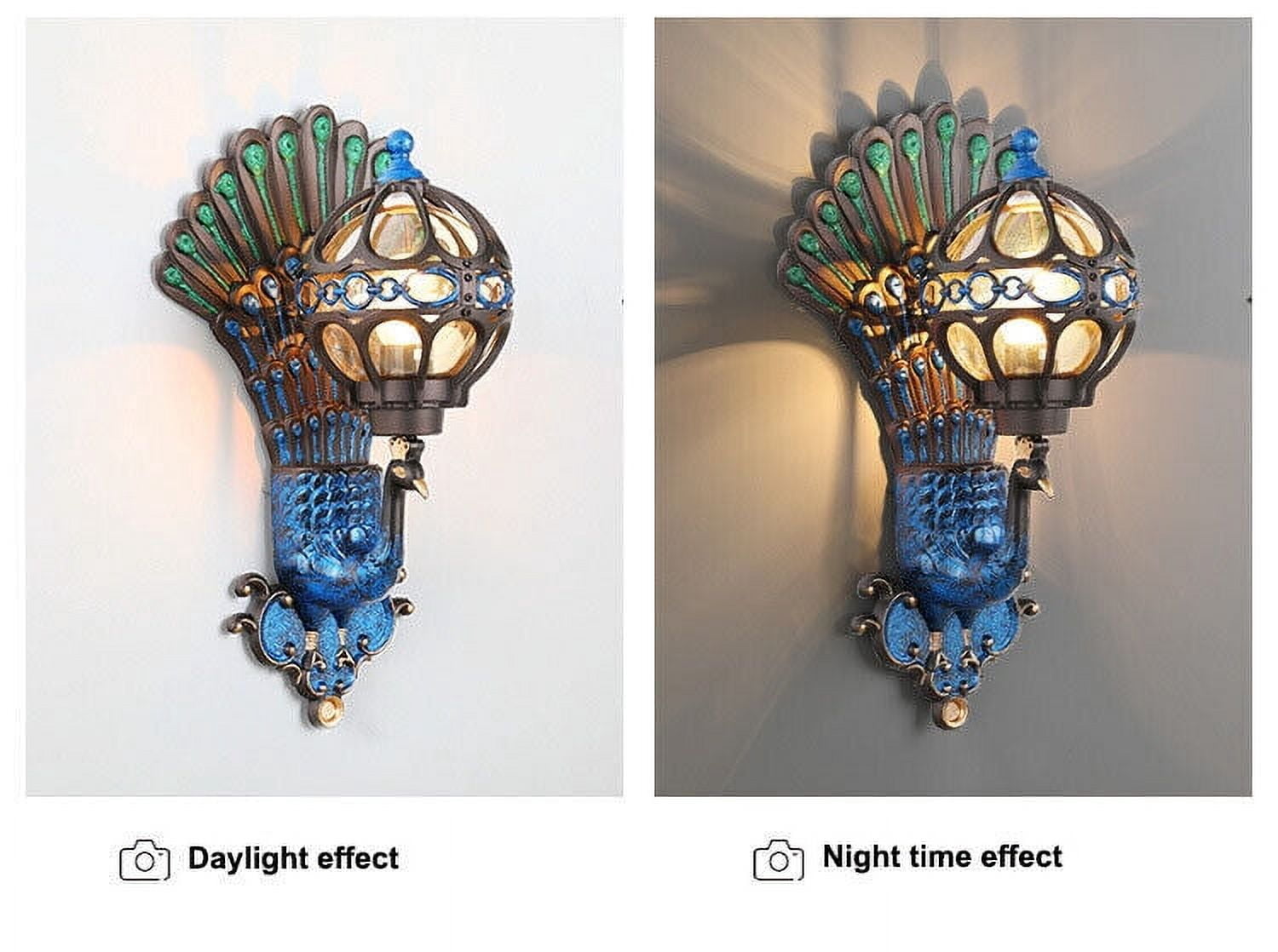 Antique Vintage Peacock Wall Light Waterproof Fixture Wall Sconce Porch Lamp for Living Room