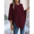 thumbnail image 4 of Women Knit Poncho Sweater Irregular Hallow Out Cape Casual Fashion Knitted Shawl Wraps Fall Winter Wine Red S, 4 of 10