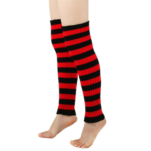 Men's Women's Winter Striped Pattern Knitted Yarn Warm Boot Leg Guards Foot Pile Socks