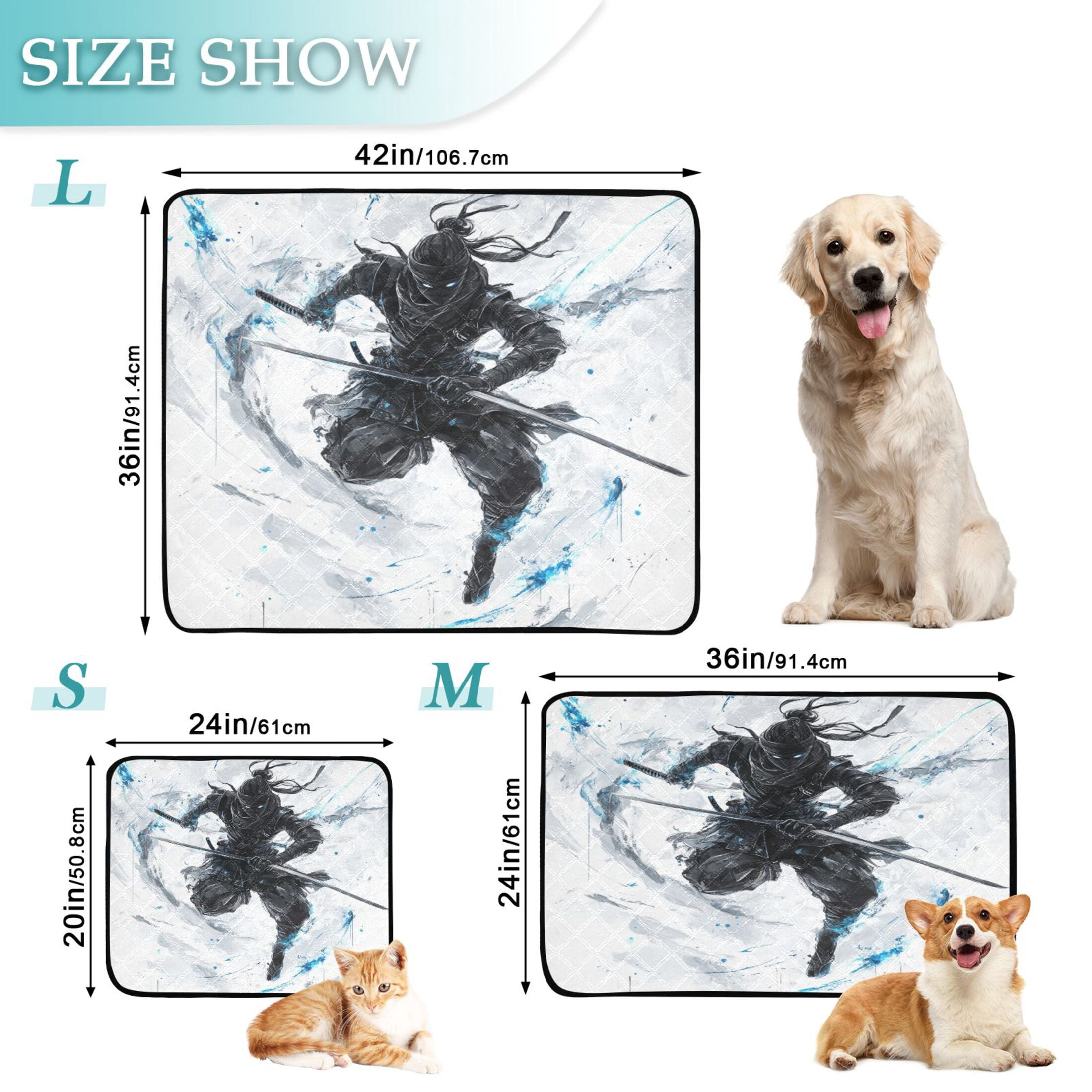 Qxltty Doubl Sword Ninja Cat litter Pads Pet Set of 3 Diaper Mats Center Anti-leakage Layer Absorbent Soft and Comfortable