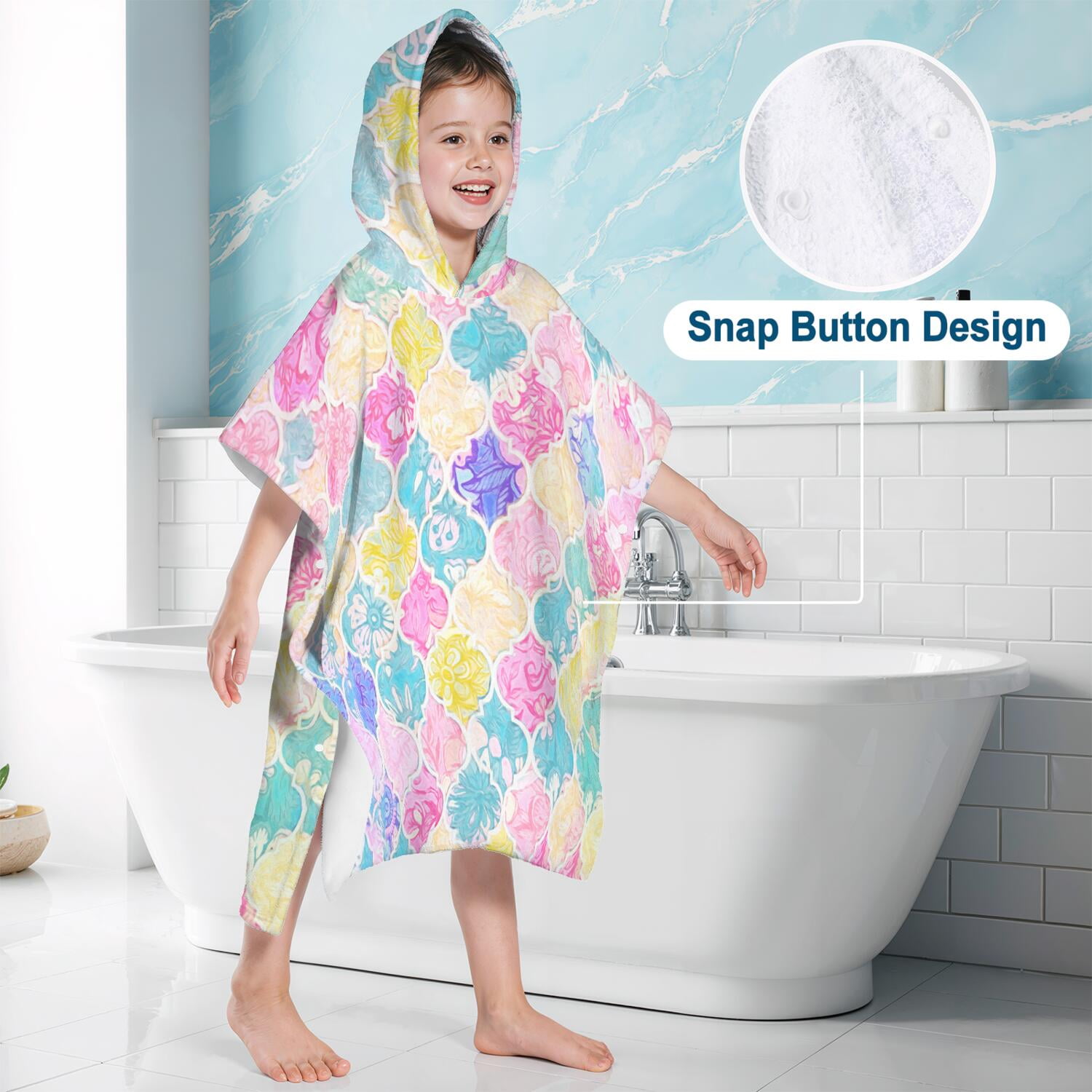 Hooded Kids Beach Towels - Toddler Bath Towel Girls Boys Swimming Cover-ups for Ages 2 to 6 Kids Pool Towels Quick Dry Lightweight Soft Microfiber Poncho Towel 28x28 (Mermaid Seashell)